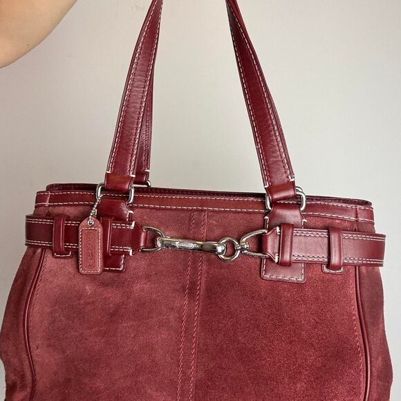 Coach Vintage Hampton Burgundy Red Leather and Suede Satchel Bag - Picture 5 of 6